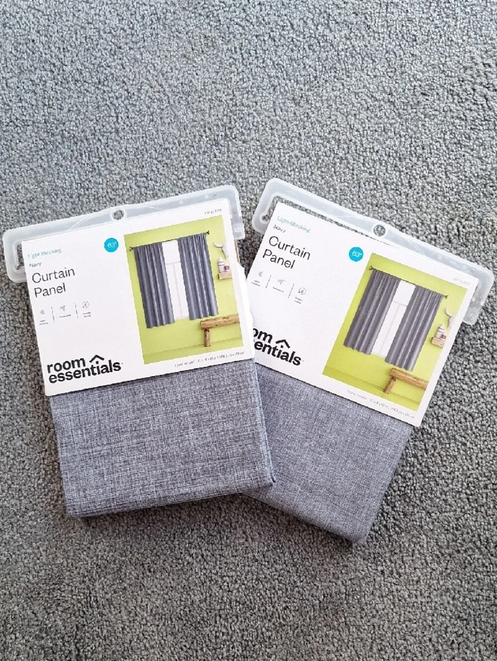 Room Essentials Navy Heathered Light-Blocking Curtain Panel Set Of 2